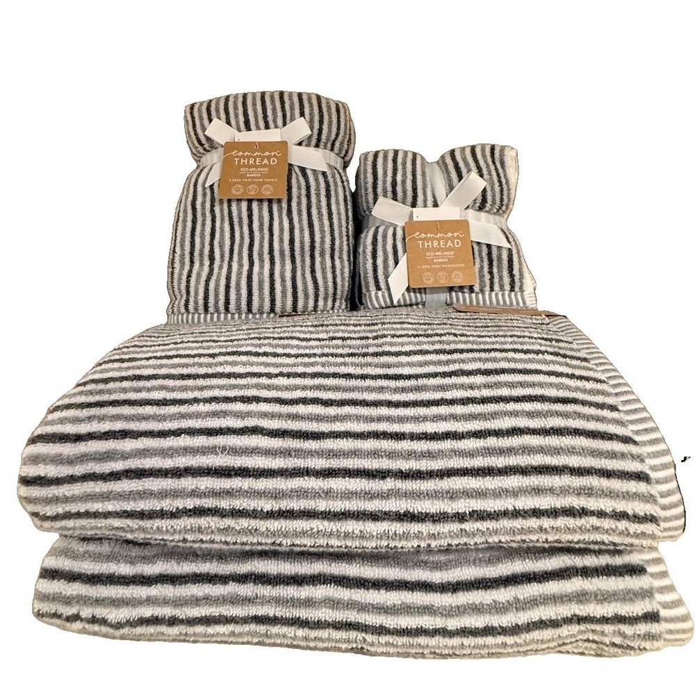 Common Thread Eco Mélange 8 pc Towel Set Gray & White Striped - New